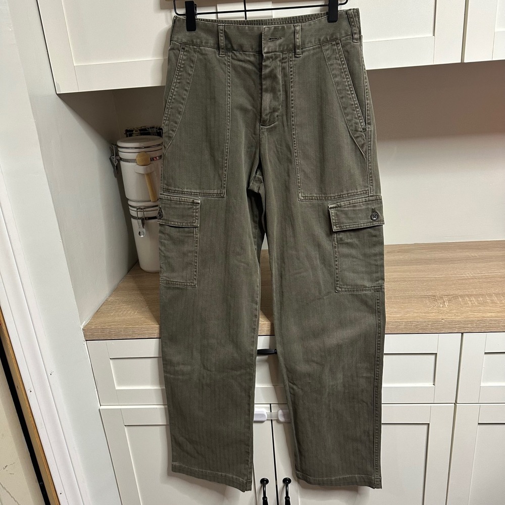 James Perse Pants Womens 0 Green Twill Cargo Straight Leg Elastic Waist Casual